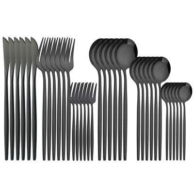 High Quality 36Pcs Black Dinnerware Cutlery Set Mirror Stainless Steel Flatware Set Knife Cake Fork Coffee Spoon Tableware Home Kitchen Silverware