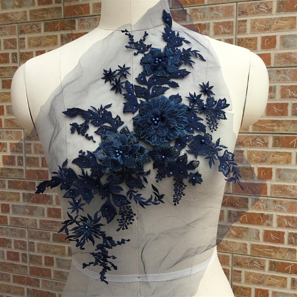 3D Flower Embroidered Lace Applique Sewing Flower Fabric Collar Patch For Wedding Party Gown Bridal Dress Clothes DIY Crafts