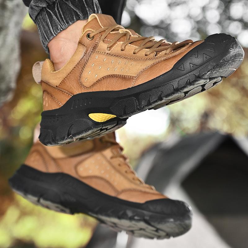Fashion Casual Lace Up Leather Men's Climbing Trekking Shoes Outdoor Breathable Lightweight Anti-skid Jogging Sneakers Walking Trainers