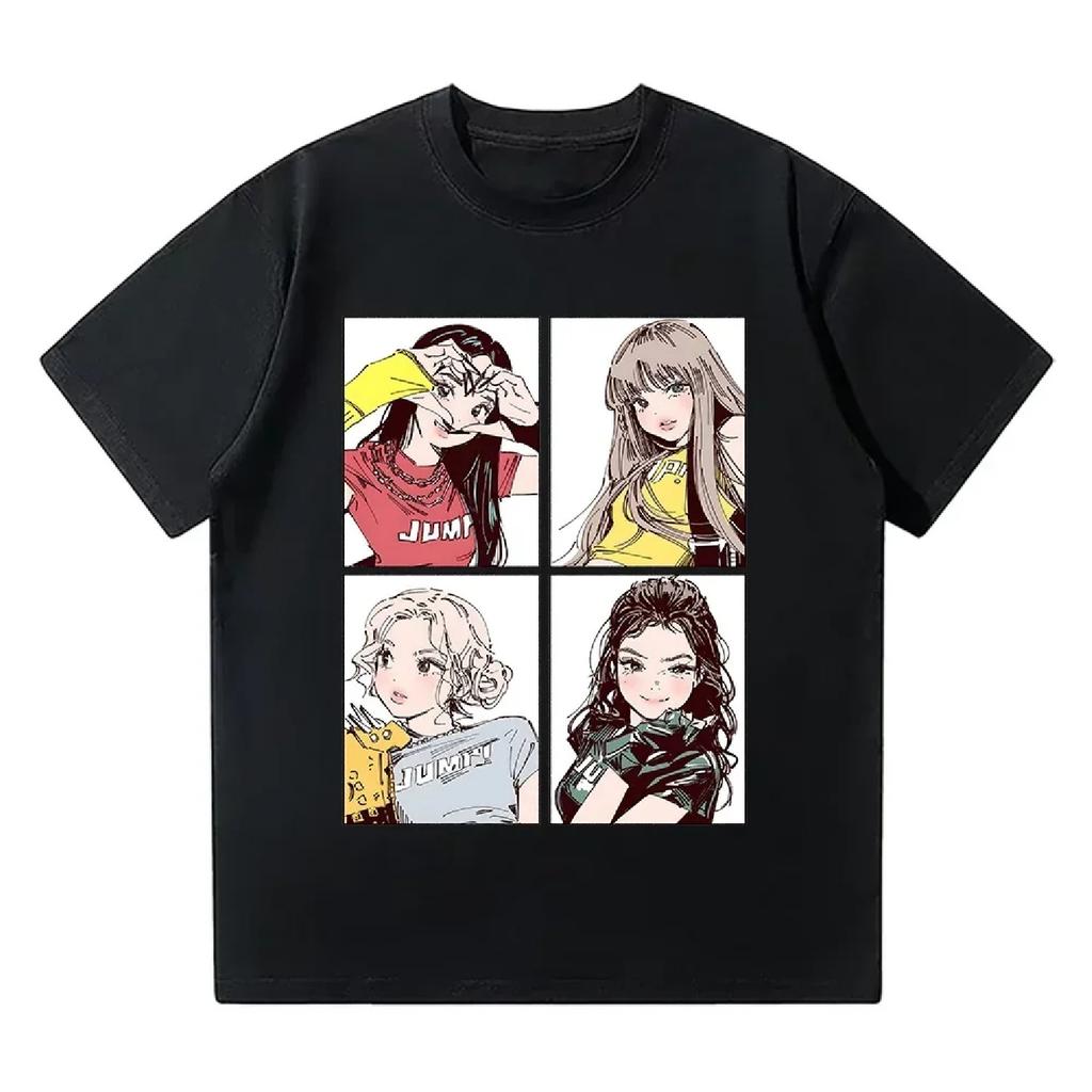 Kpop BP Jump 2025 Tees Pink Girls Band Clothing Adorable Anime Graphic T Shirts Summer High Quality Comfortable Y2K Tops
