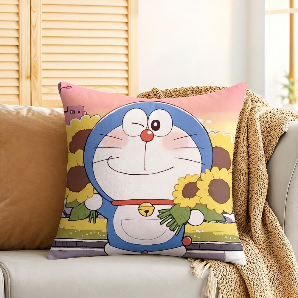 DDoraemon CUTE CARTOON Cushion Cover Silky Short Plush Invisible Zipper Dustproof Sofa Pillow Case For Home Decor