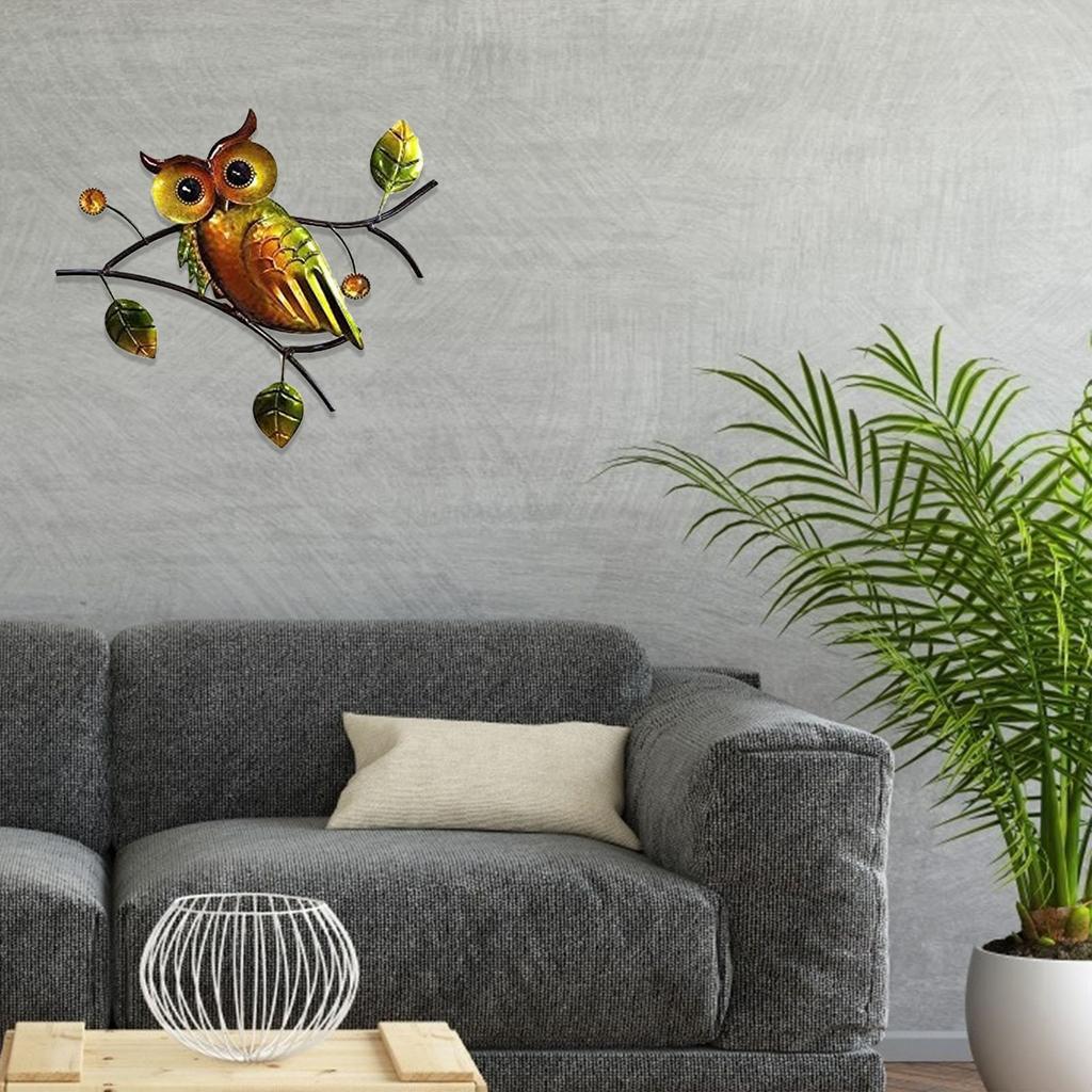 Målade Ugglehantverk Tredimensionell Bakgrundsvägg Metallvägghängning