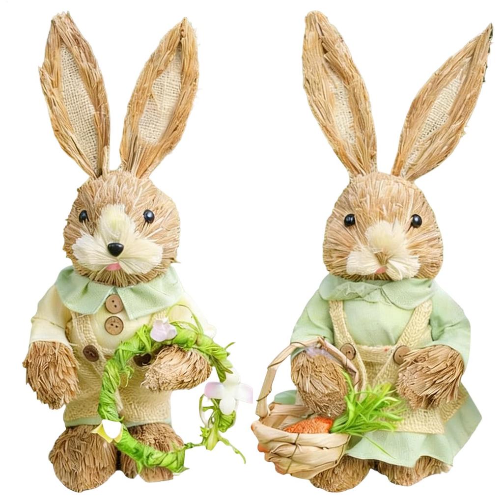 Easter Bunny Ornament 35cm Hand Woven Straw Easter Bunny Ornament Standing Easter Bunny Decoration Cute Spring Ornament