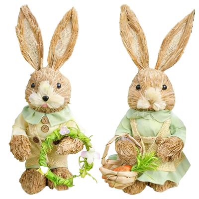 Easter Bunny Ornament 35cm Hand Woven Straw Easter Bunny Ornament Standing Easter Bunny Decoration Cute Spring Ornament