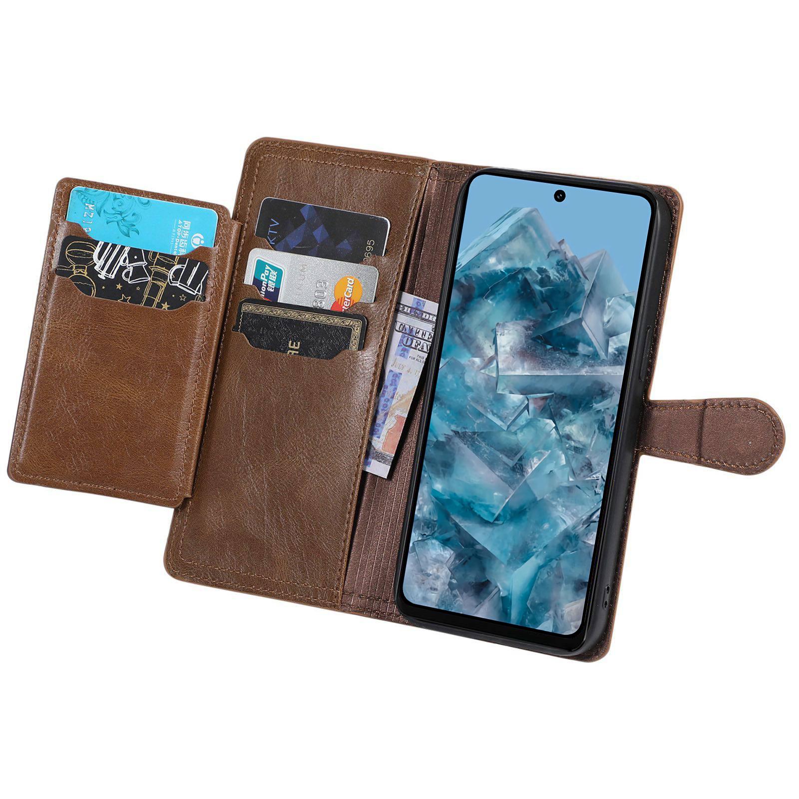 

For Google Pixel 8 Pro Case Zipper Flip Leather Phone Cover Card Holder Brown