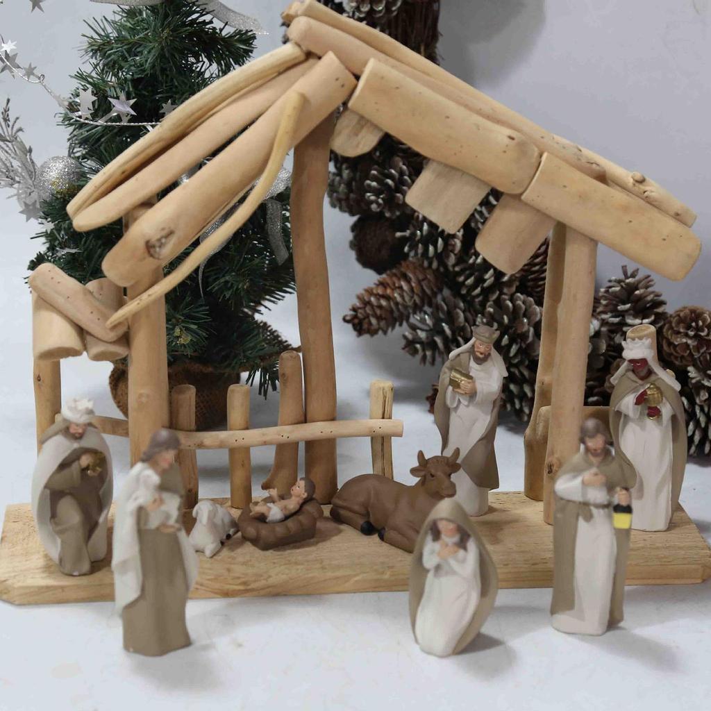 Christmas Decorations Manger Nativity Stable Easy to Store Miniature Lifelike Wooden Tabletop