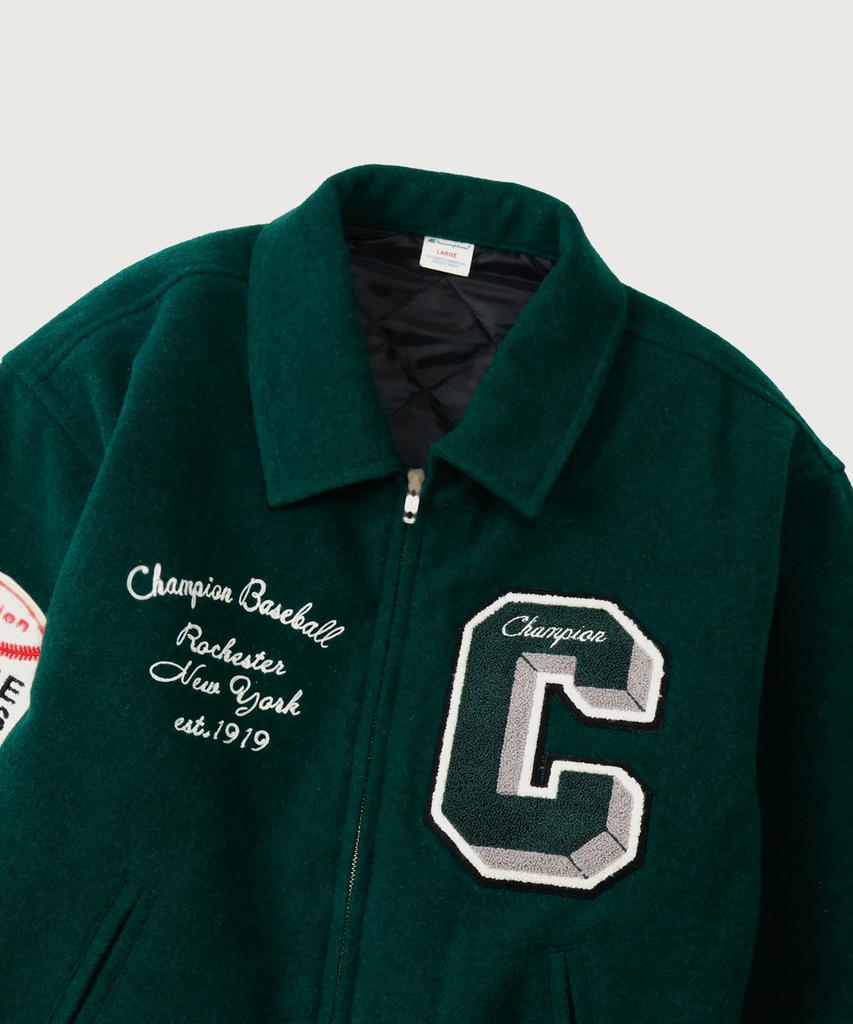 Champion C Logo Award Varsity Jacket Dark Green