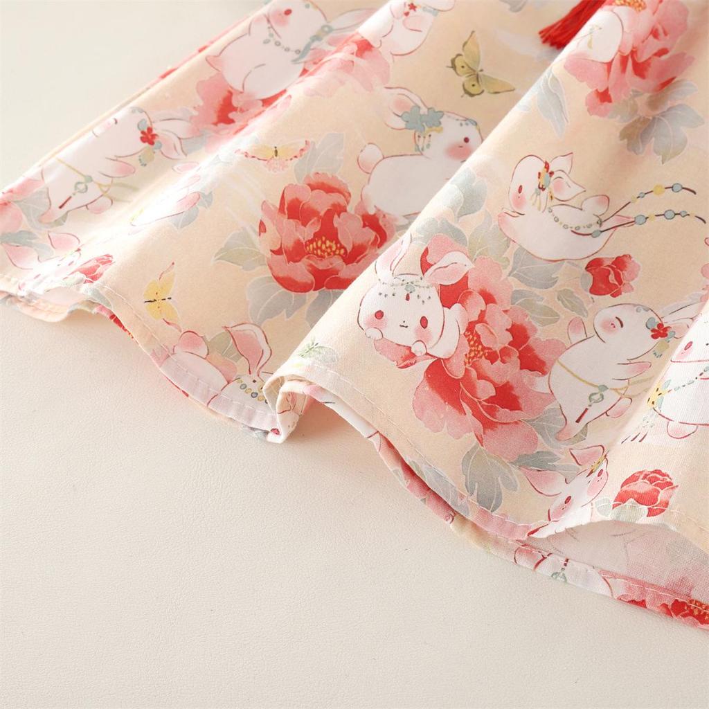 Baby Girl Summer Cheongsam Dress - Cartoon Rabbit & Floral Print