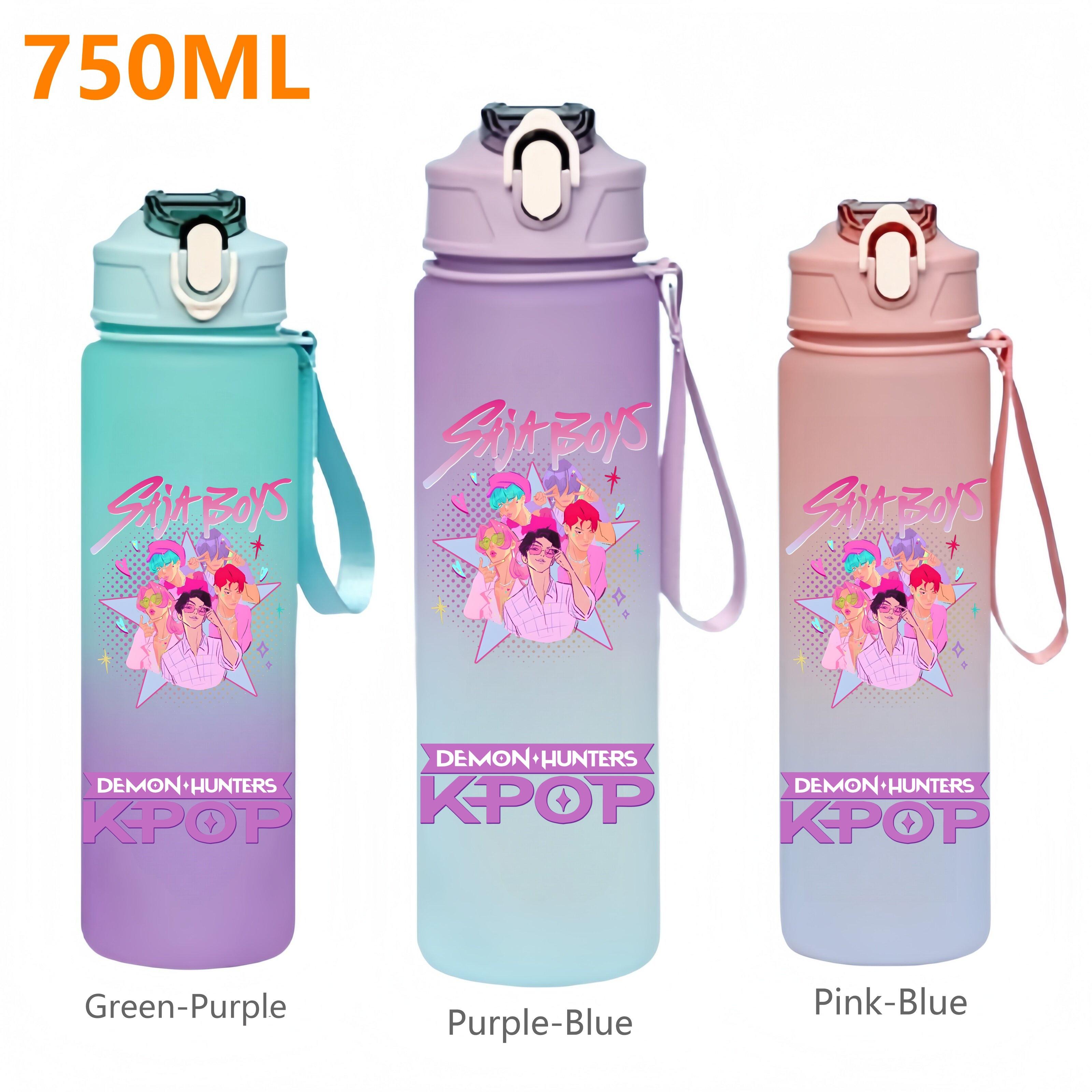 

750ML KPop Demon Hunters Cartoon Printing Water Cup Featuring Straw Tall Superior Quality Drink Bottles Travel Mug Office School Children Gifts Green-Purple-1PCS
