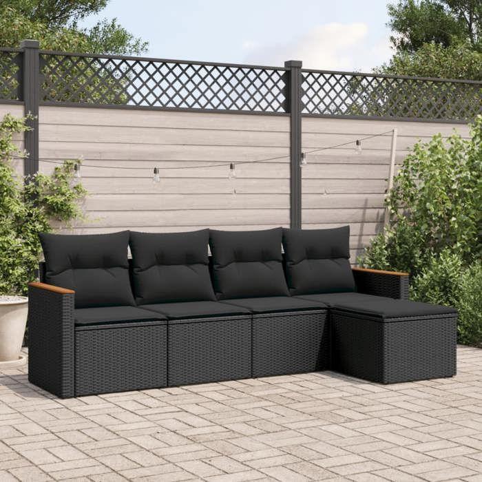VidaXL Salon de Jardin avec Coussins 5 pcs, Canapés de Terrasse, Ensemble de Meubles de Patio, Mobilier d'Extérieur, Noir 3225915