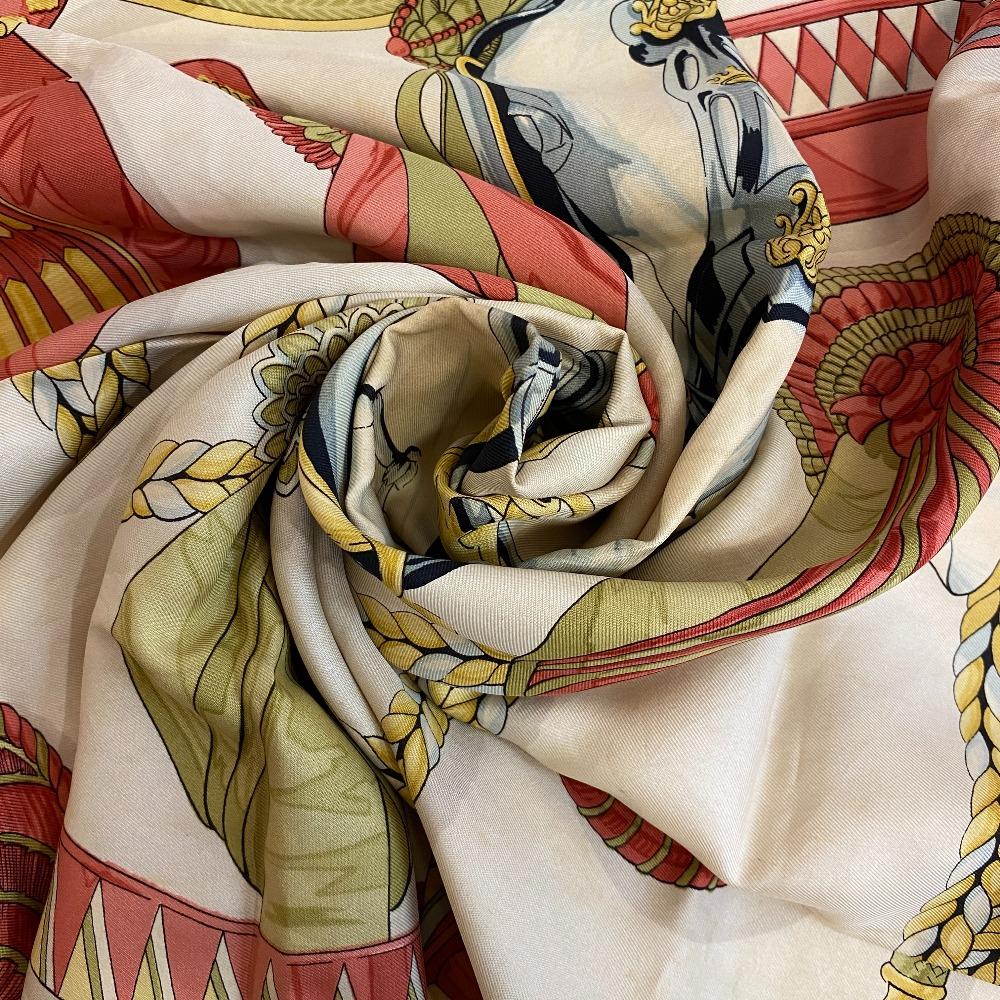 HERMES Front rosettes silk Calle 90 scarf Red silk Women Used