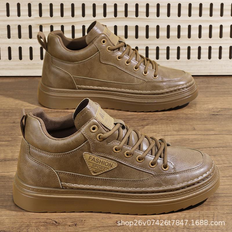 Men's Shoes Autumn British Style Men's High-top Leather Shoes Medium-top Short Boots 2024 Autumn and Winter Martin Boots Men's Casual