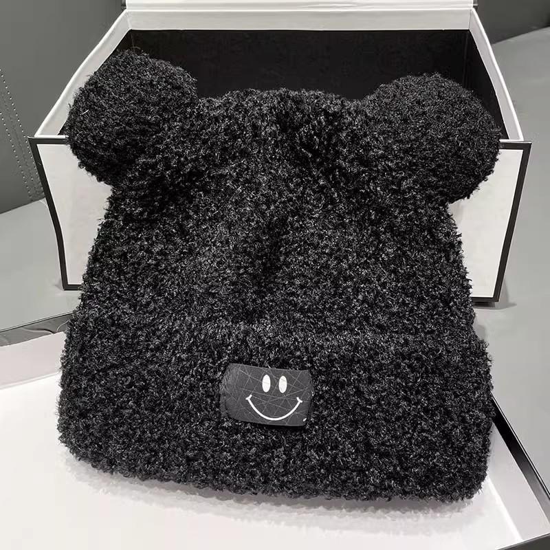 

Осенне-зимняя женская милая мультяшная шапка с плюшевыми медвежьими ушками, плюшевая теплая панама из овечьей шерсти L（58-60cm）