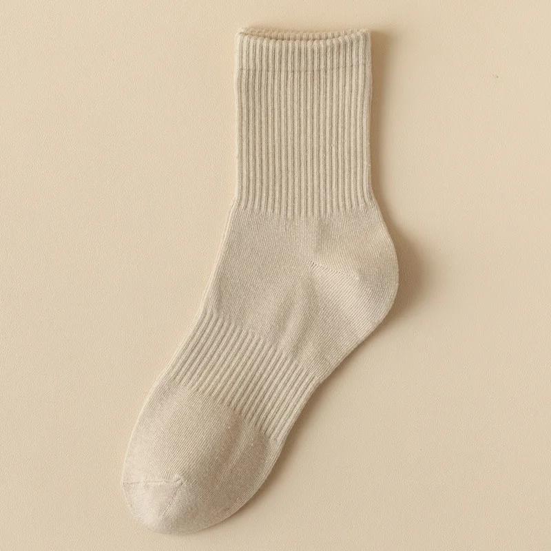 Men's Socks Retro Solid Color Brown White Khaki Beige Breathable Cotton Socks Casual Sport Fashion Medium Tube Long Sock