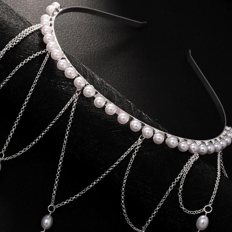 Exploiting Fire Pearl Tassel Headband High-end Ins Style Bride Wedding Headwear Simple Niche Hair Accessories