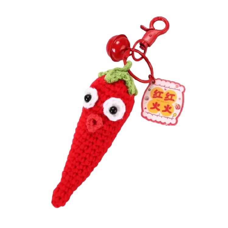 Realistic Yarn Garlic/Cabbage/Scallion/Chili Keychain Vegetable Pendant Keyring Creative Accessory for Keys Or Bags