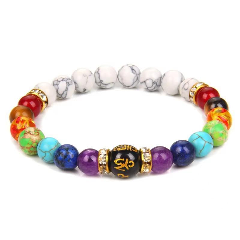 Popular Women's Lava Stone & Seven Chakra Yoga Energy Bracelet with Six-Character Mantra Beads