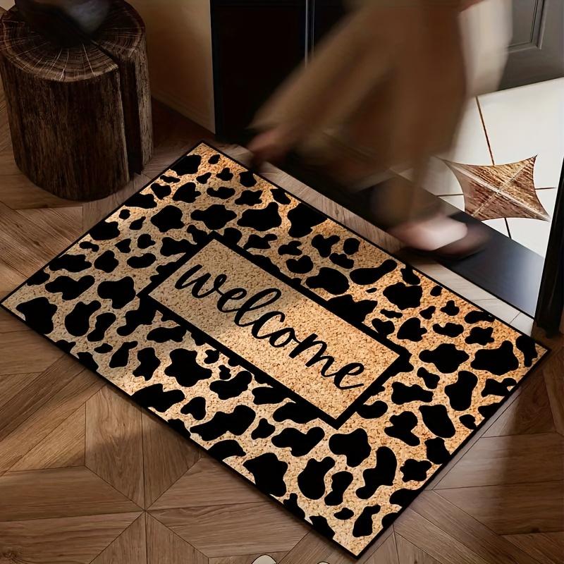 Rustic Cow Print Welcome Door Mat Outdoor Waterproof Loop Pile Entrance Floor Mat Anti-Slip Dirt Trapper Welcome Rug