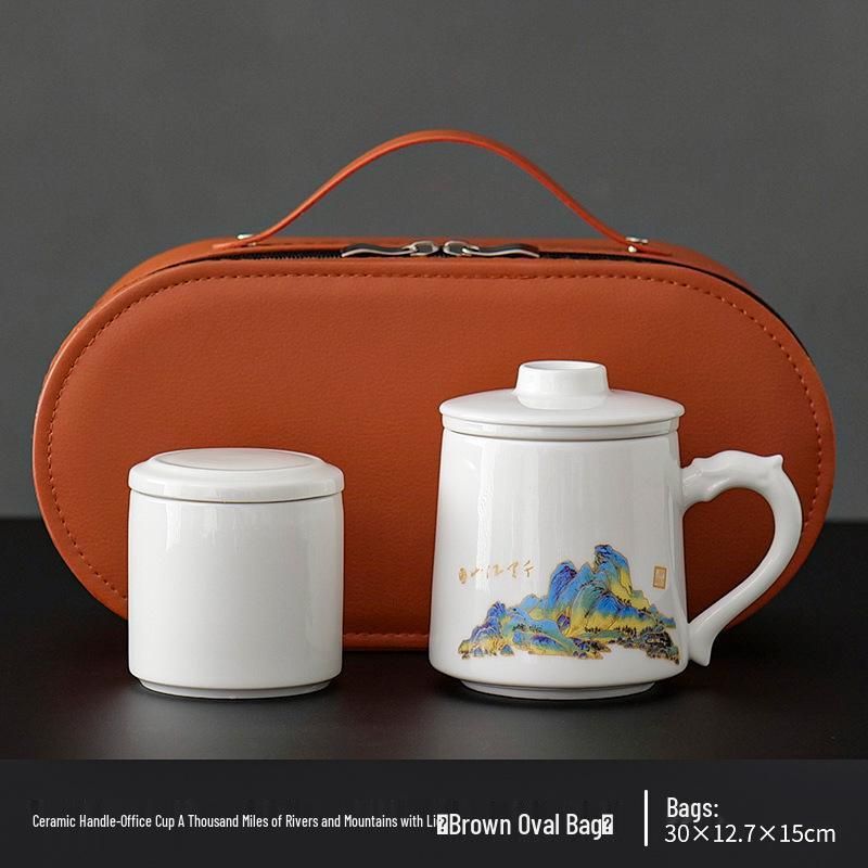 Jade White Porcelain Tea Cup with Water Separator - Large Capacity, Personal Use, High-End Office Mug for Tea Brewing