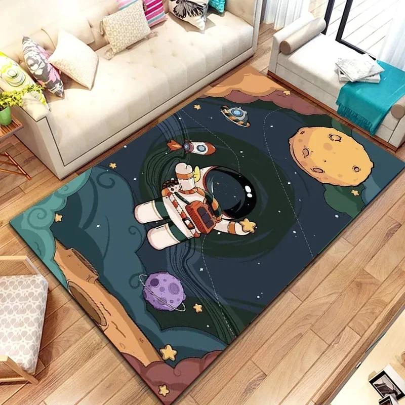 Kreskówkowy Astronaut Kosmiczny Dywan Planeta Kosmonauta Podróż w Kosmosie Nadruk Dywanik dla Chłopca Dziewczynki Sypialnia Salon Wewnątrz Mała Mata Podłogowa