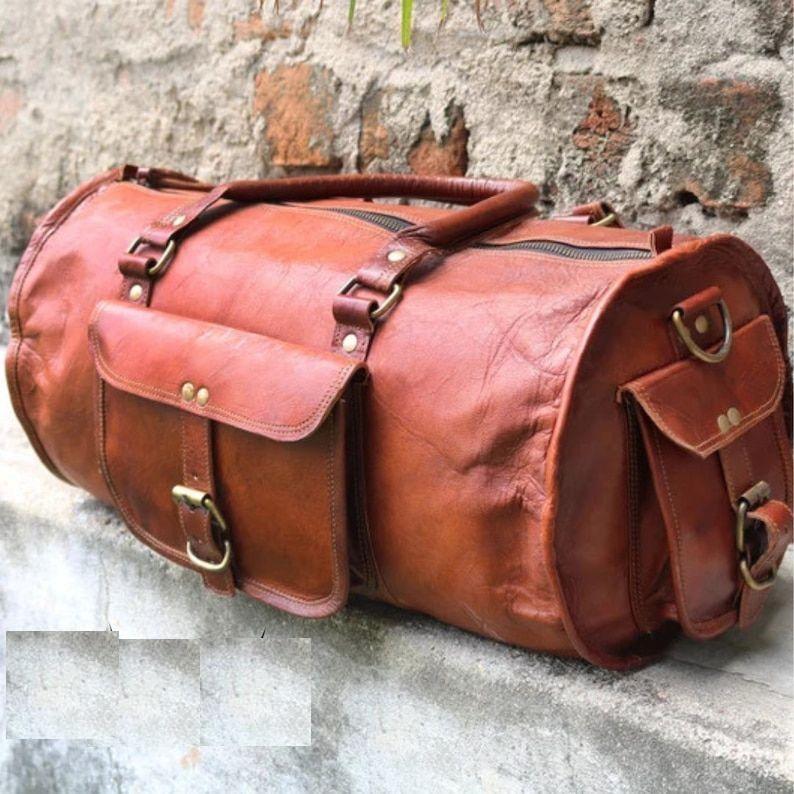 Genuine Goat Leather Duffle Bag 20" Travel Carry-on for Overnight, Gym, and Weekends"