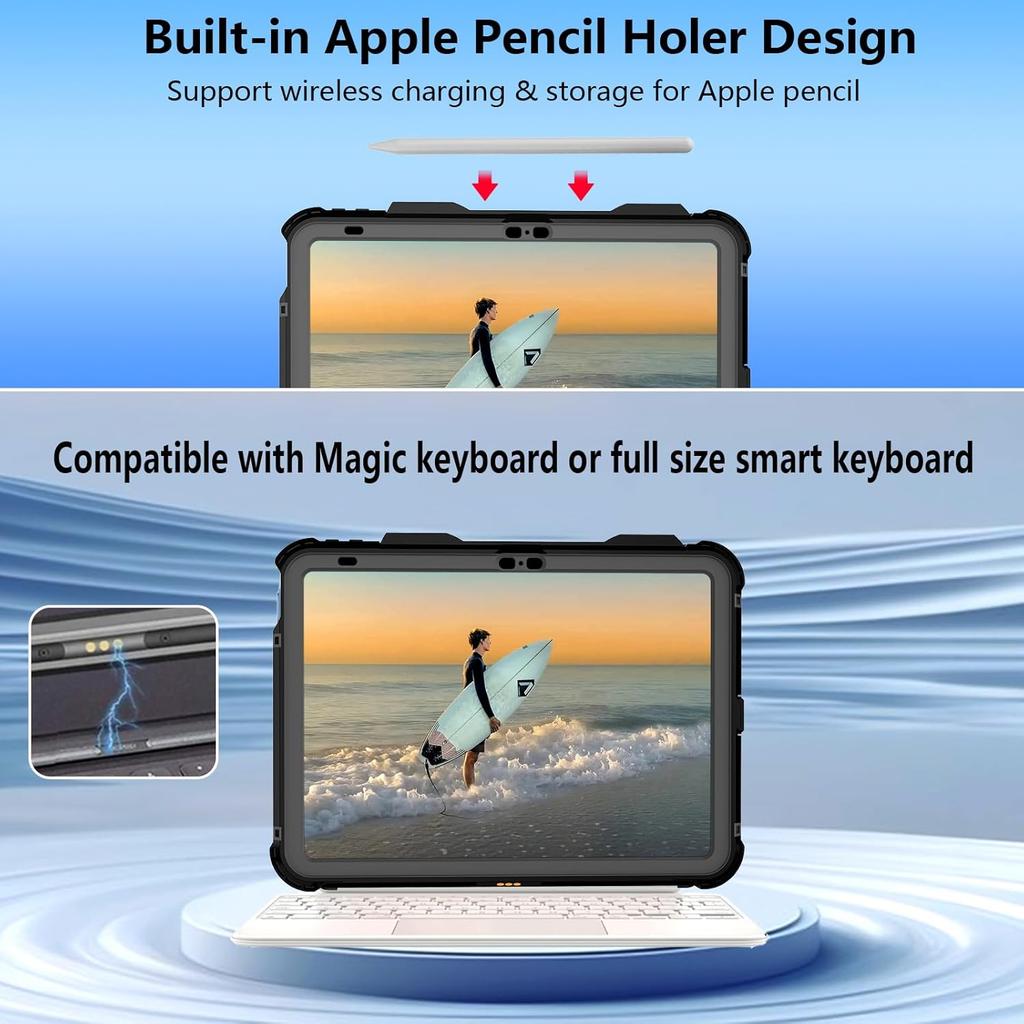 Heavy Duty Private Mold Waterproof Case IPad10th 10.9/iPad 11th A16 2025 11 Inch Built-in Pencil Holder Screen Protector 360 Fit