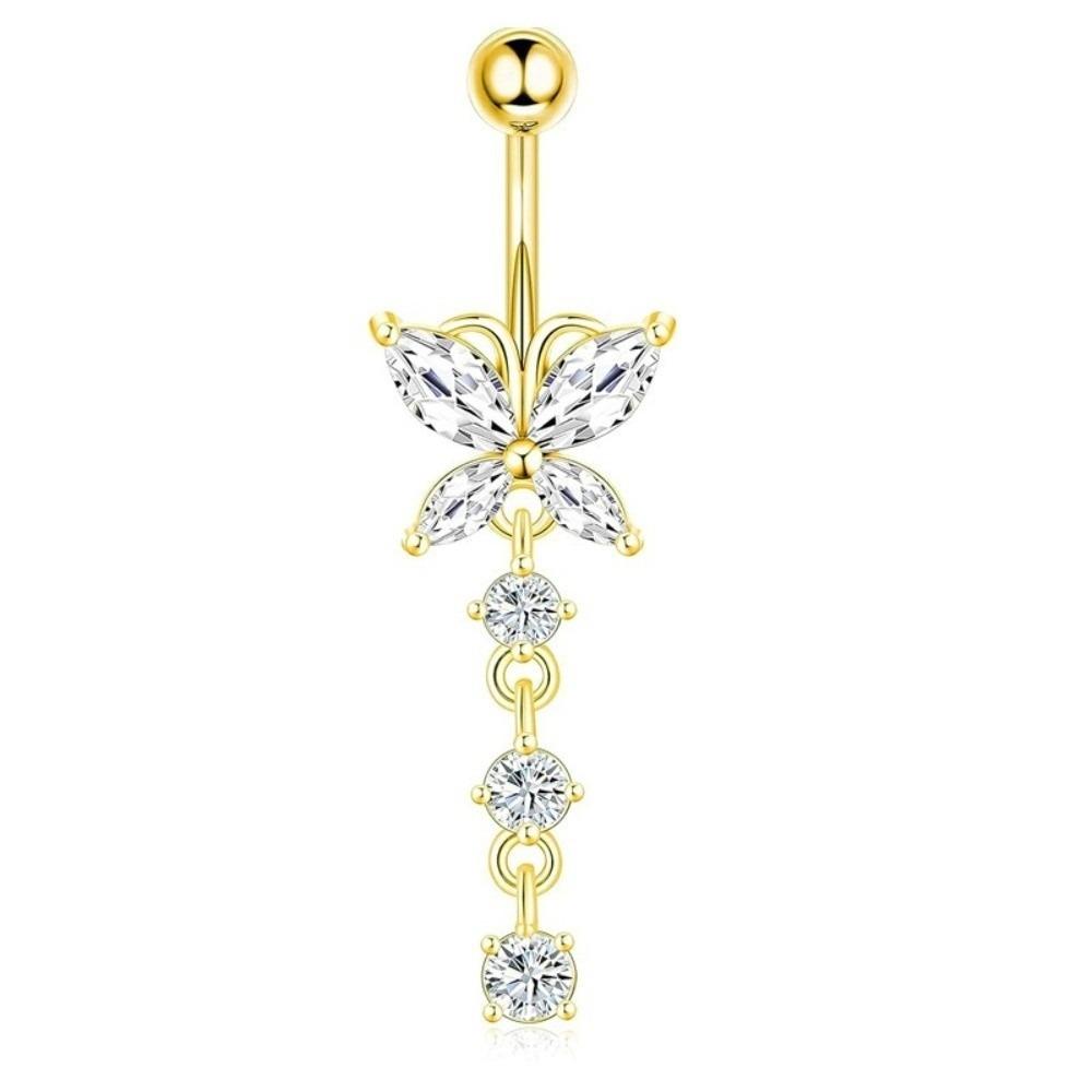 Butterfly Zircon Navel Ring Rhinestone Belly Button Ring Body Piercing Jewelry  Party Decoration