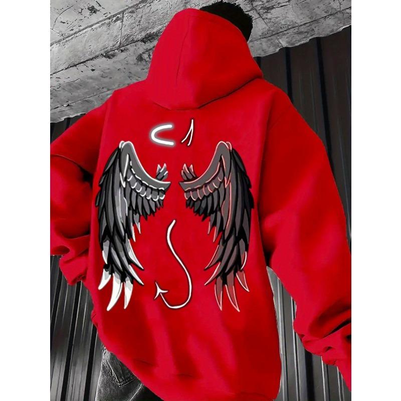 Herbst Herren Teufel Engel Aufdruck Weicher und Bequemer Hoodie Outdoor Straßenstil Kleidung