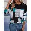 Geometric Color Block Top Women's Fashionable Contrasting Long Sleeved T-shirts
