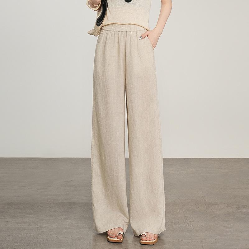 Women s 2026 Fresh Tencel-Linen Wide-Leg Pants: Chic, Versatile, Breathable, Elastic Waist, Slimming, Casual. M