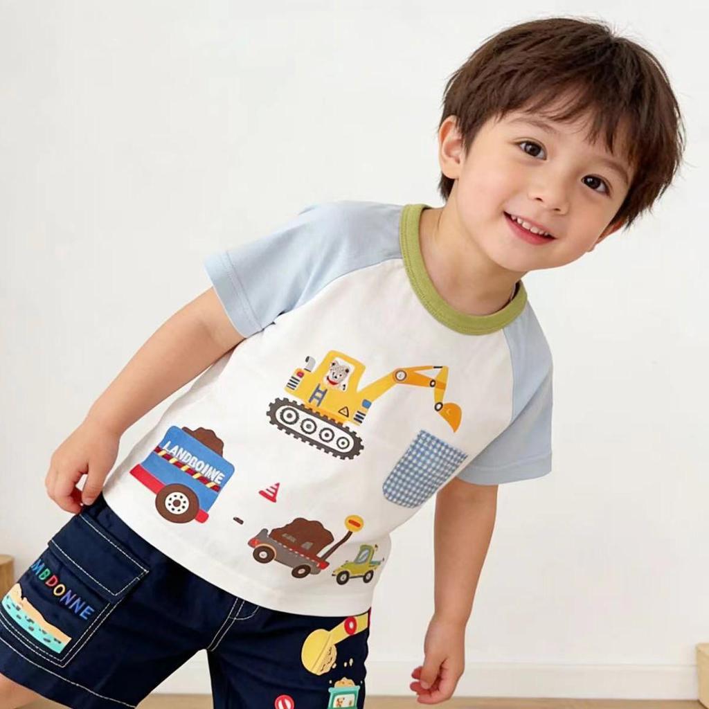 2026 Summer Boys' Cartoon Print Round Neck Short Sleeve T-shirt