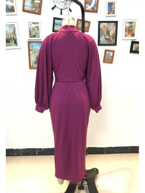 2025 Elegant V-neck Slimming Dress with Lantern Sleeves - Women's Cross-border Fashion