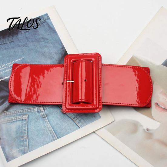 Vintage Style Elastic Waistband Adjustable Size Women Belt, Wide Faux Leather Square Buckle Belt with Buckle, Stretchy Dress Fashion Accessory