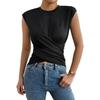 Women White Crew Neck Sleeveless Criss Cross Tie Waist Fitted Casual Blouse
