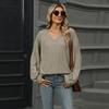 Autumn and Winter V-neck Loose Casual Long Sleeved T-shirt Women Fashion Elegant Simple New Solid Color Top Office Shirt Women's Clothing