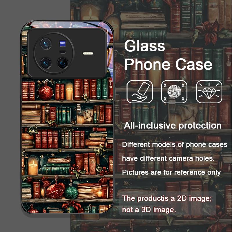 Cute Bookshelf Christmas Print Tempered Glass Phone Case for OPPO Reno 13 F 12 11 Pro 10 SE Find X3 Lite X8 X5 X7 A79 A58 Cover
