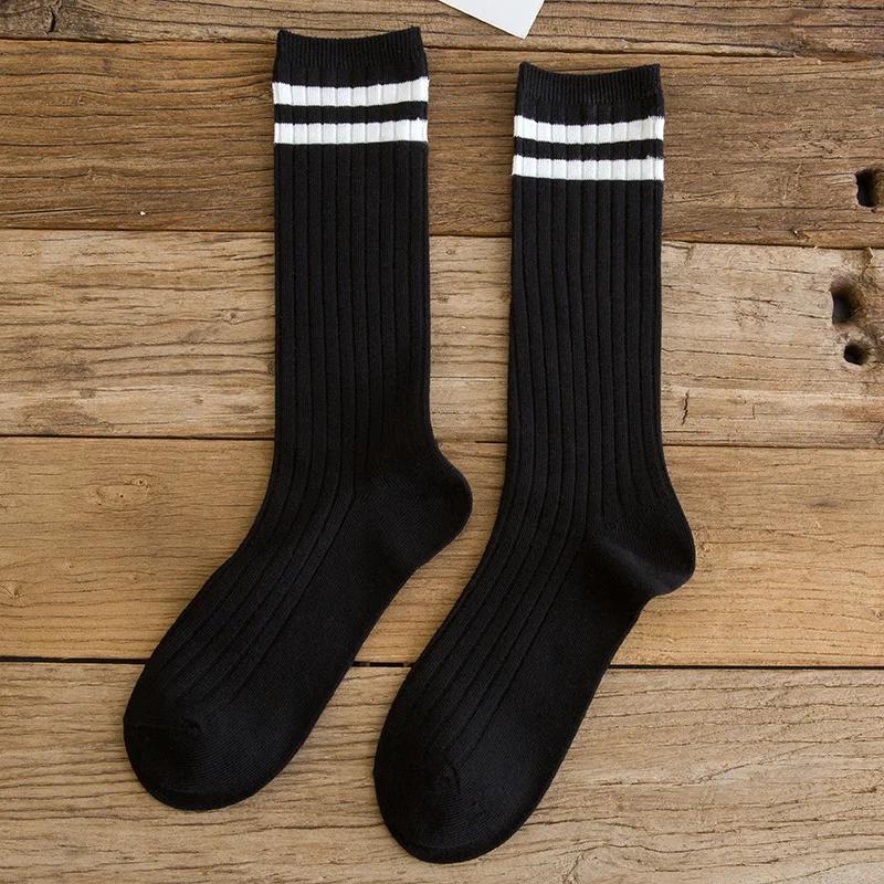 College Style Striped Women Socks Solid Black White Long Sock For Women Japanese Kawaii Cute Harajuku Vintage Streetwear Leg Sox