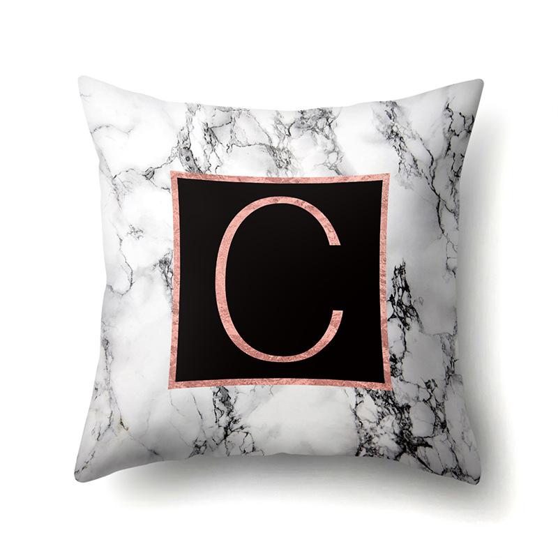 Polyester Pillowcase 26 English Letters Rose Gold Home Marble Decorative Printed Pillowcase