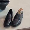Retro Platform Loafers Women's Washed Leather One-pedal Thick Heel Single Shoes Commuting British Style Small Leather Shoes