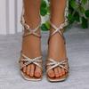 Hot Selling Versatile New Summer High Heels Women's Round Toe Thin Strap Patent Leather Open Toe Slim Buckle Large Size Sandals