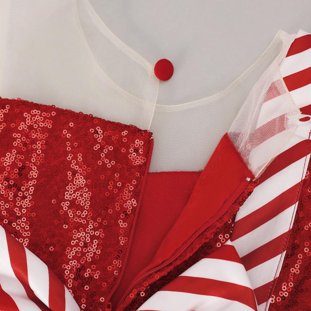 Striped Bow Christmas Dresses for Girls Elegant Fluffy Tulle Cosplay Costumes Party Girls Princess Red Xmas Dress Birthday Gown