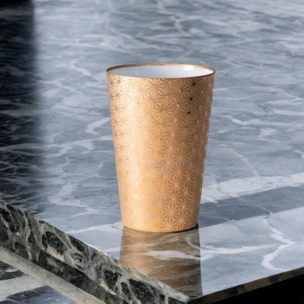 Select Asanoha Wooden Made in Model Number 896513 J-kitchens Ultra-thin, Light-transmitting Tumbler, Gold, Pattern, Box, 370ml, Japan,