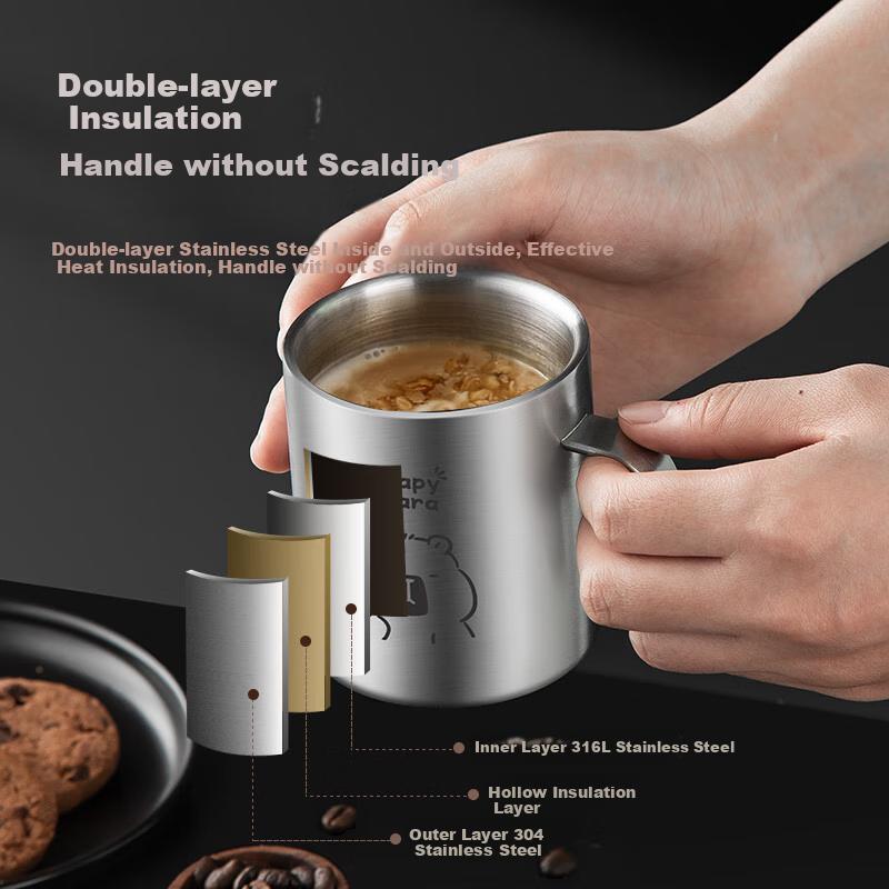 Maxcook 316L Stainless Steel Water Cup Children's Baby Milk Cup Double-Layer Mug Mouth Cup Student 200ml Capybara