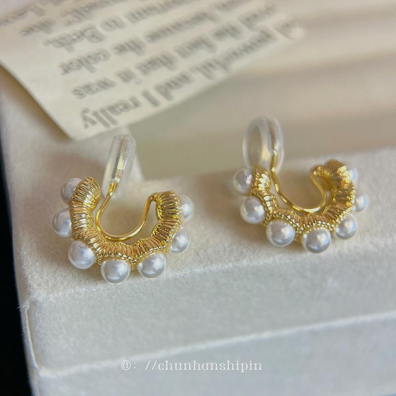 Semicircular C-type Pearl Mosquito Coil Disc Ear Clips, Retro Hong Kong Style Niche Earrings,fashionable Versatile Earrings Without Pierced Ears
