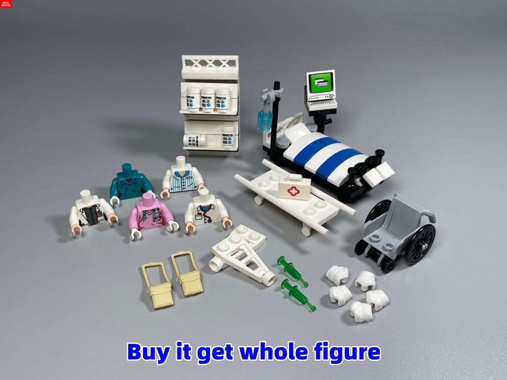 Non-Toxic Moc Bricks Operating Table Doctor Injection Syringe Hospital Emergency Medical Aid Scene Building Blocks Kids Mini Toys