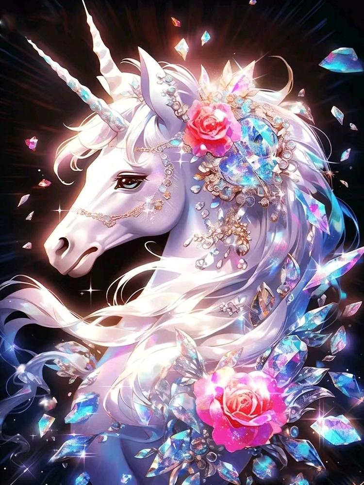 Diamond  Cross Embroidered Unicorn 5d Diy Diamond Full Round Square Jewelry Cross Stitch Embroidered Mosaic Home Decoration