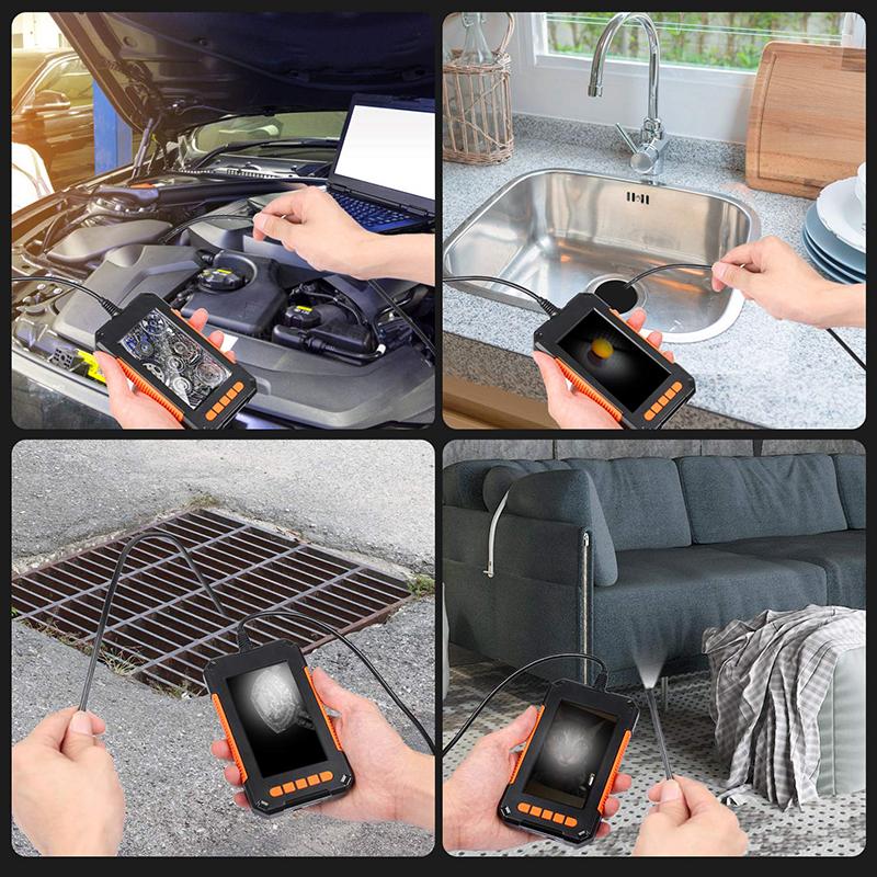 3.9mm Industrial Endoscope Camera 4.3 Inch HD Screen 1080P Snake Camera with Semi Rigid Cable for Auto Engine Drain Inspection