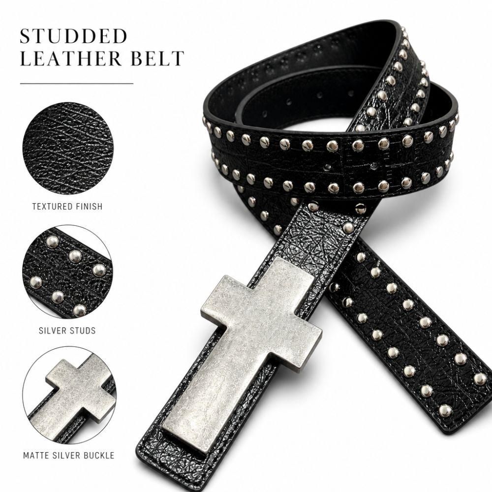 Y2K Rivet Studded Belt Gothic Streetwear Waist Belt Trendy Punk Cross Belt For Men Women Jeans