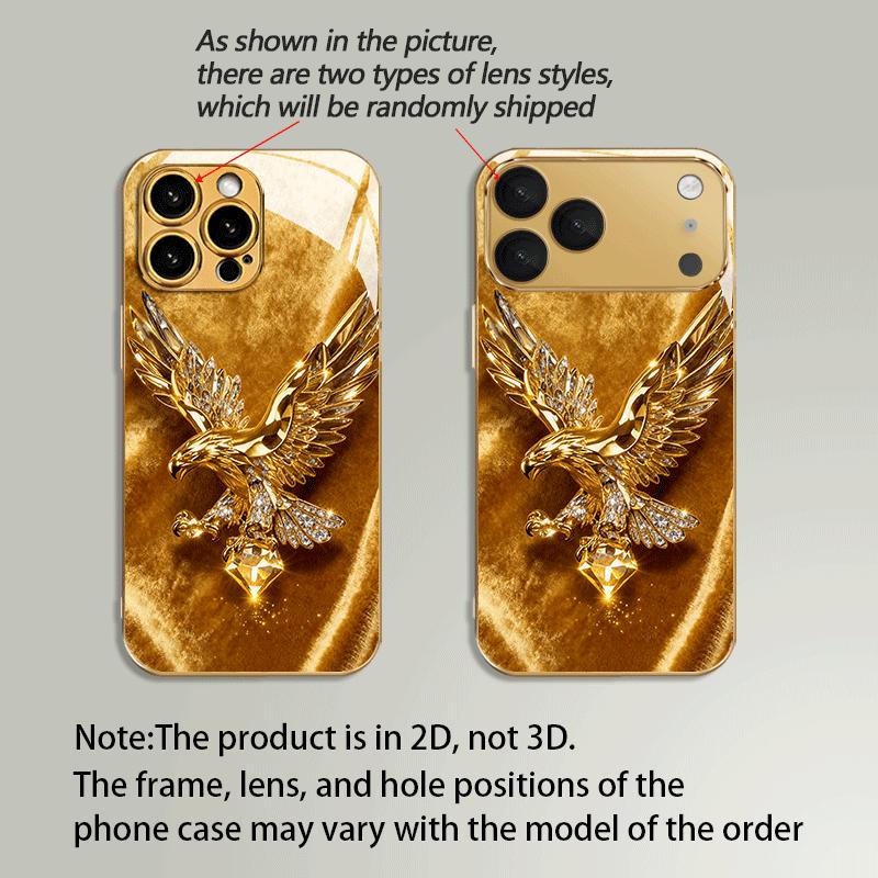 Luxury Gold Eagle Pattern Tempered Phone Case Suitable for iPhone 17 16 15 14 13 12 11 Pro/Max/Plus Anti Drop and Shockproof