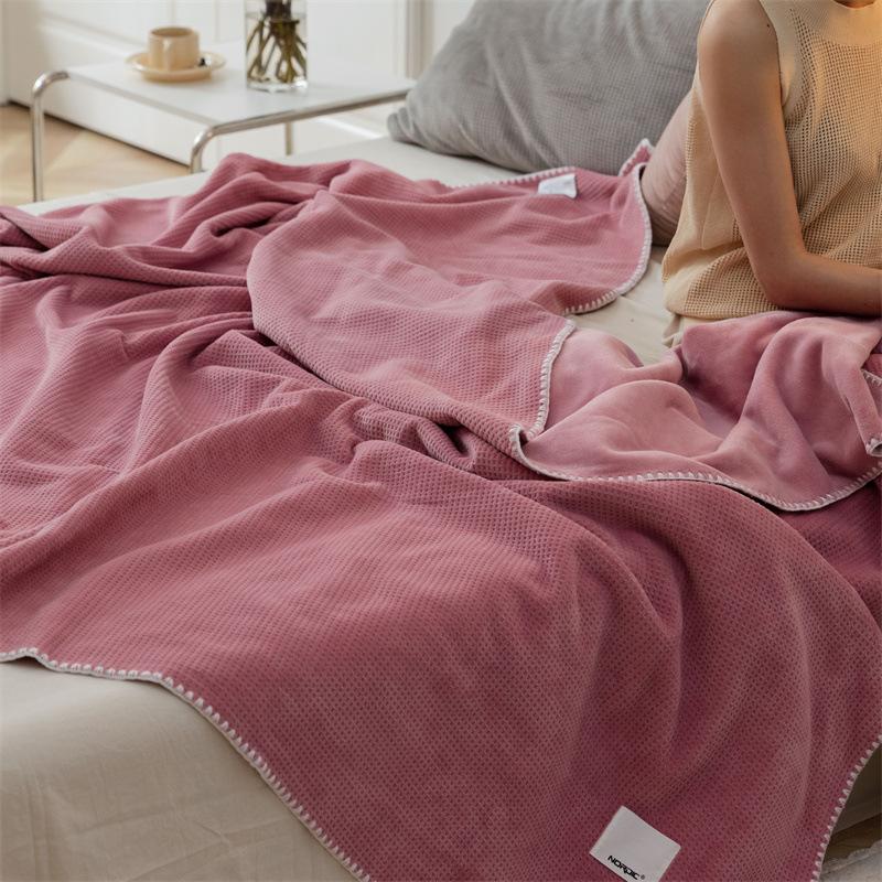 New Thickened Waffle Blanket Double Layer Composite Milk Fleece Solid Color Multi-functional Blanket